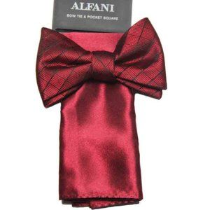 Alfani Bow Tie + Pocket Square Set Red Pre-Tied Men's One Size Adjustable